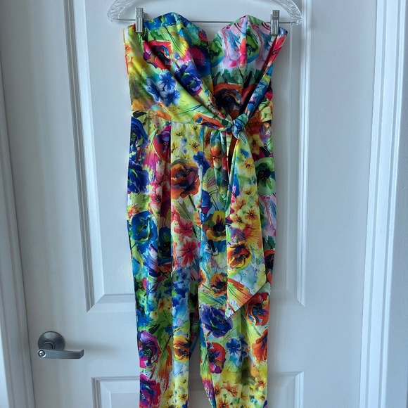 Mustard Seed Strapless Floral Jumpsuit – Tropical Rainbow Explosion - Picture 2 of 5